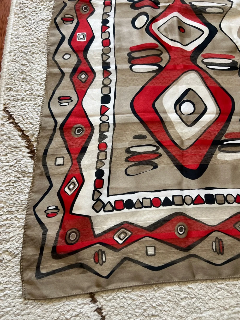VTG Made in Italy Geometric Tribal Graphic Scarf Abstract Sheer Red Taupe 33